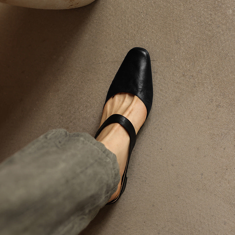 Amelie Square-Toe Leather Mules