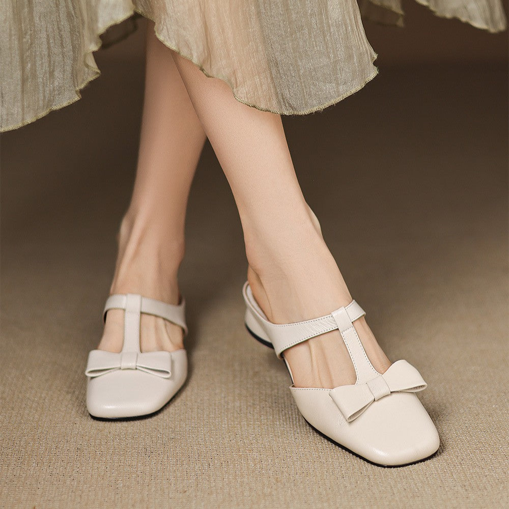 Meyra Bow Lambskin Leather Mules