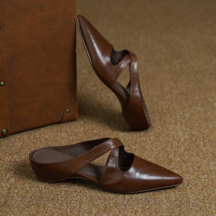 Elira Cross-Strap Leather Mules