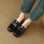 Velmora Bow Leather Loafer Pumps