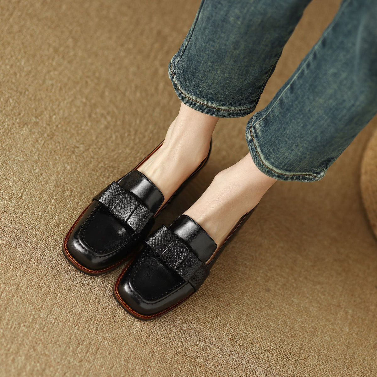 Velmora Bow Leather Loafer Pumps