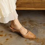Amelie Square-Toe Leather Mules