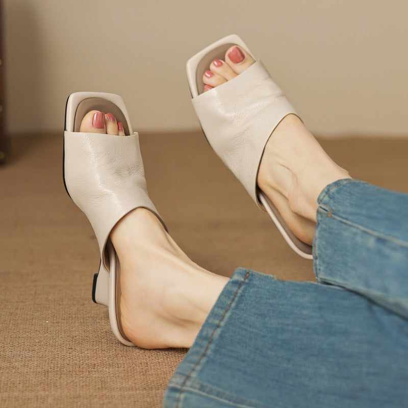 Caia Square-Toe Leather Mules