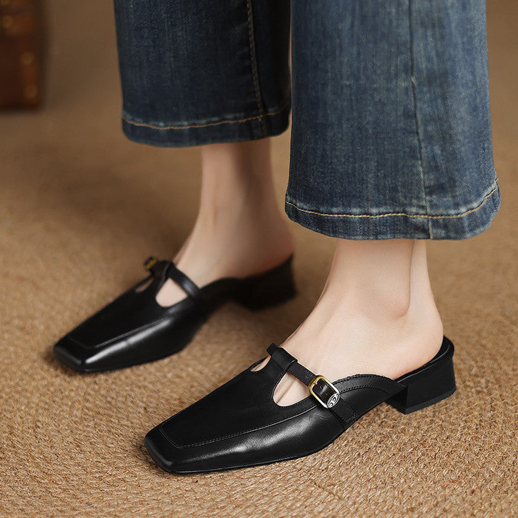 Nyra T-Strap Leather Mules