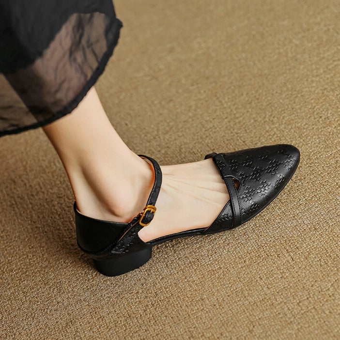 Elara Woven Leather Mary-Janes