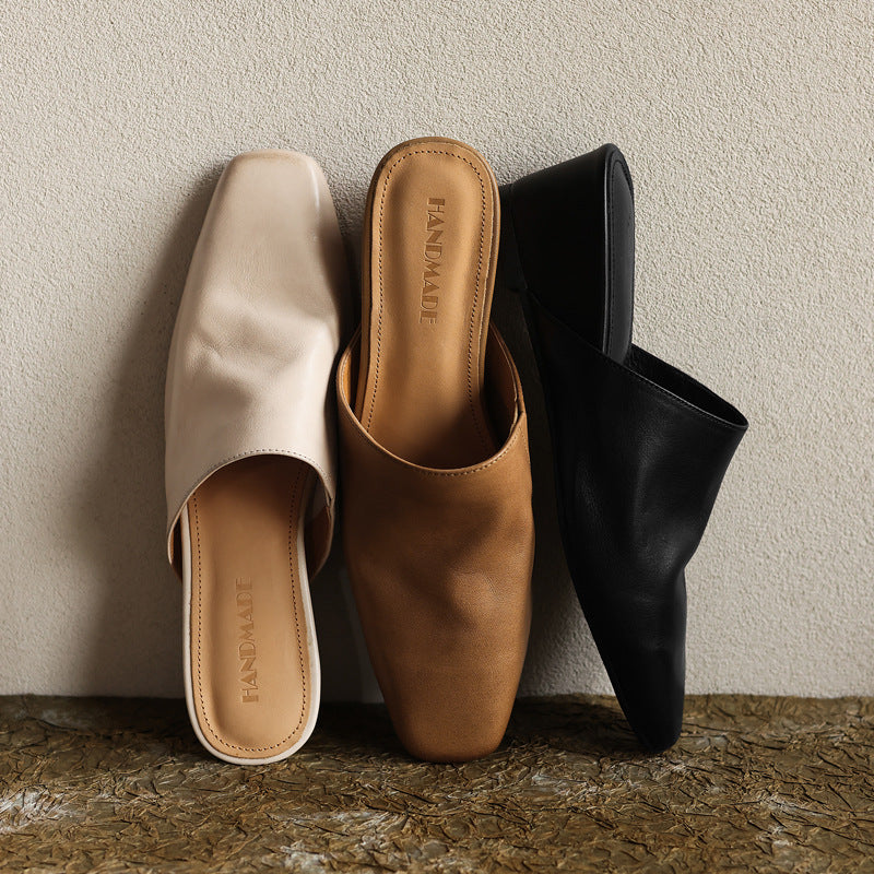 Elise Square-Toe Leather Mules