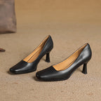 Elviera Square Leather Pumps