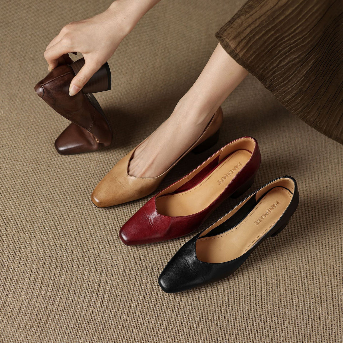 Caldré Leather Square Pumps