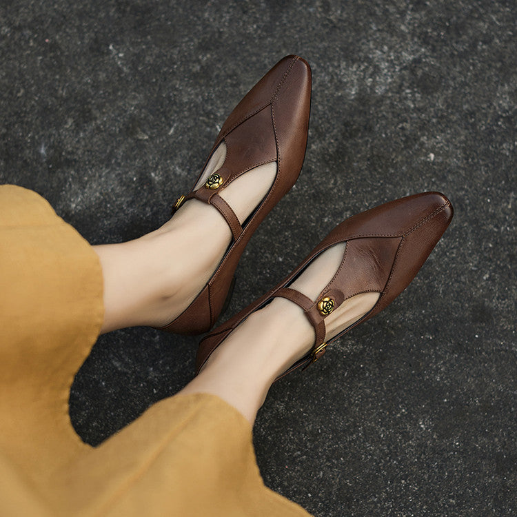 Camélia T-Bar Leather Pumps