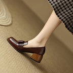 Velmora Bow Leather Loafer Pumps
