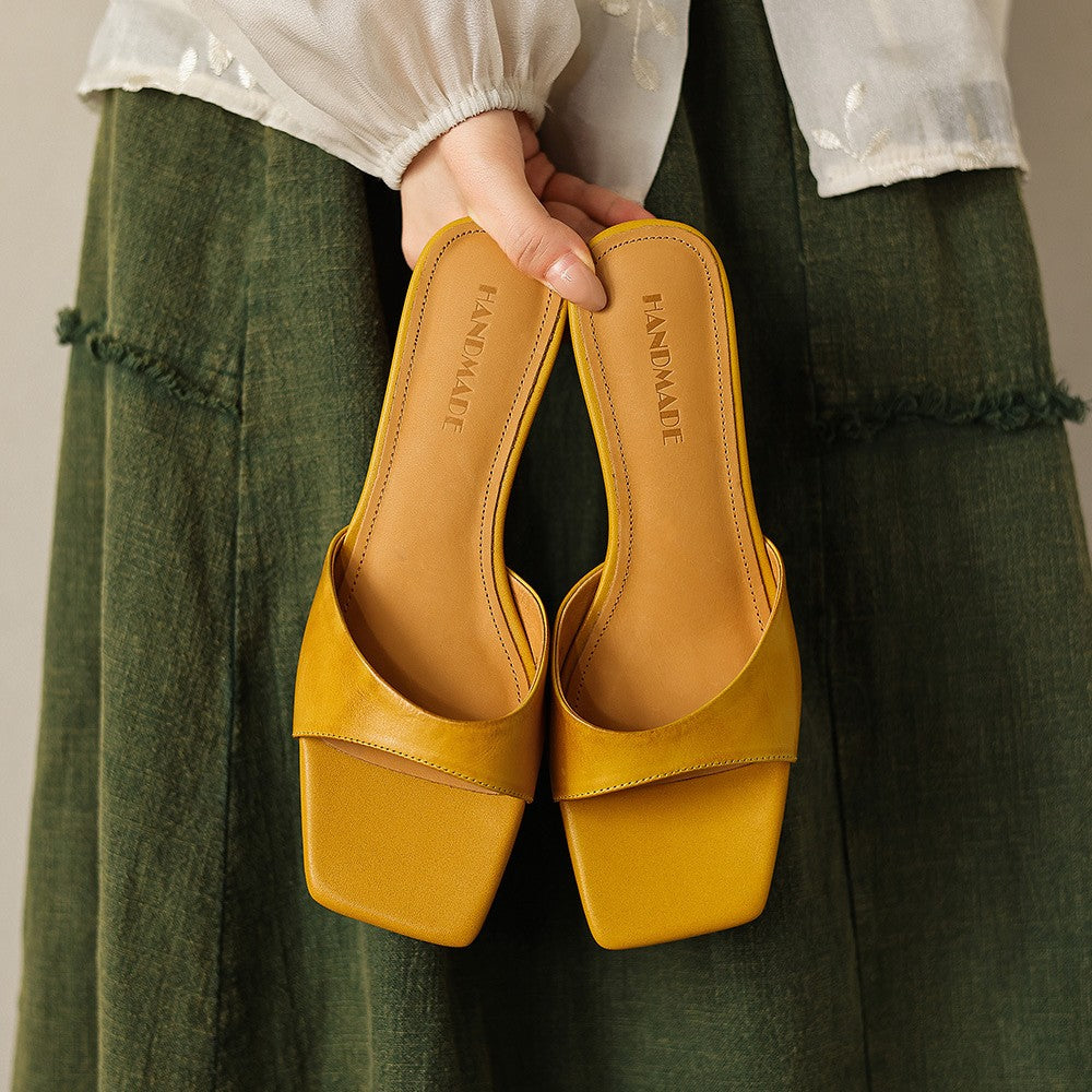 Mara Square-Toe Leather Wedge Mules