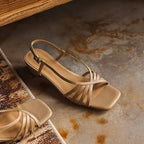 Seren Square-Toe Leather Sandal Heels