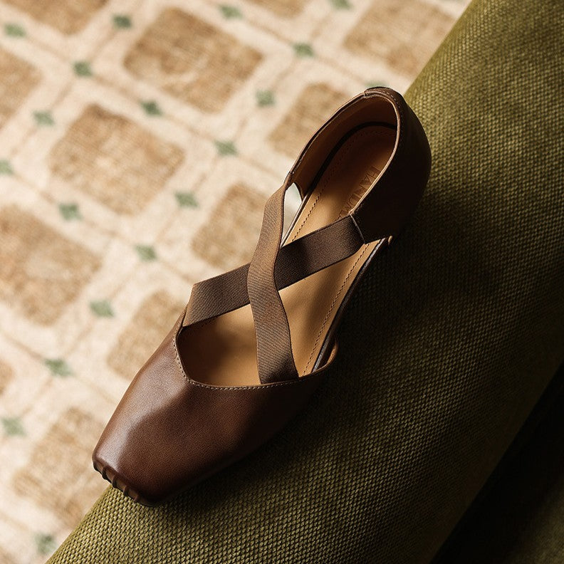Eloria Leather Cross-Strap Heels
