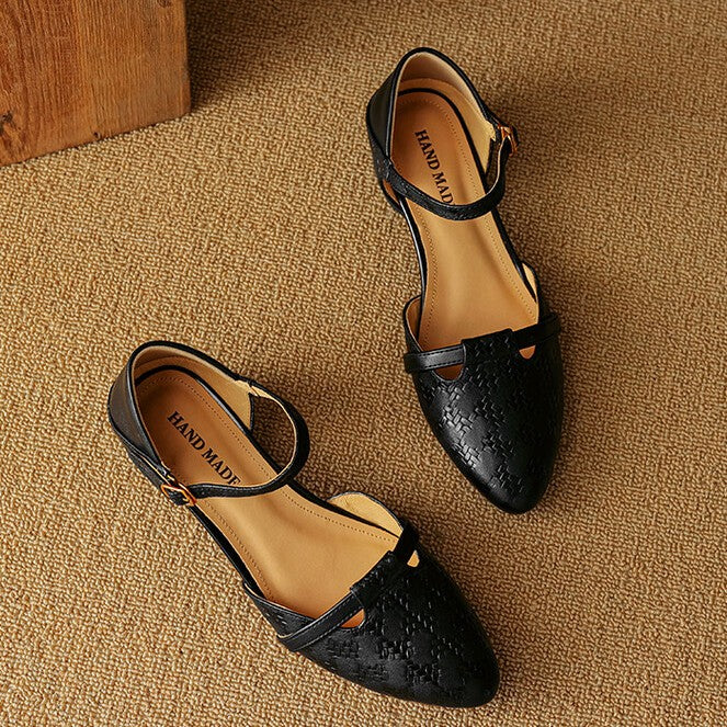 Elara Woven Leather Mary-Janes