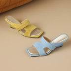 Erin Square-Toe Leather Sandal Heels