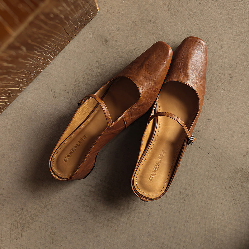 Sera Square-Toe Leather Mules