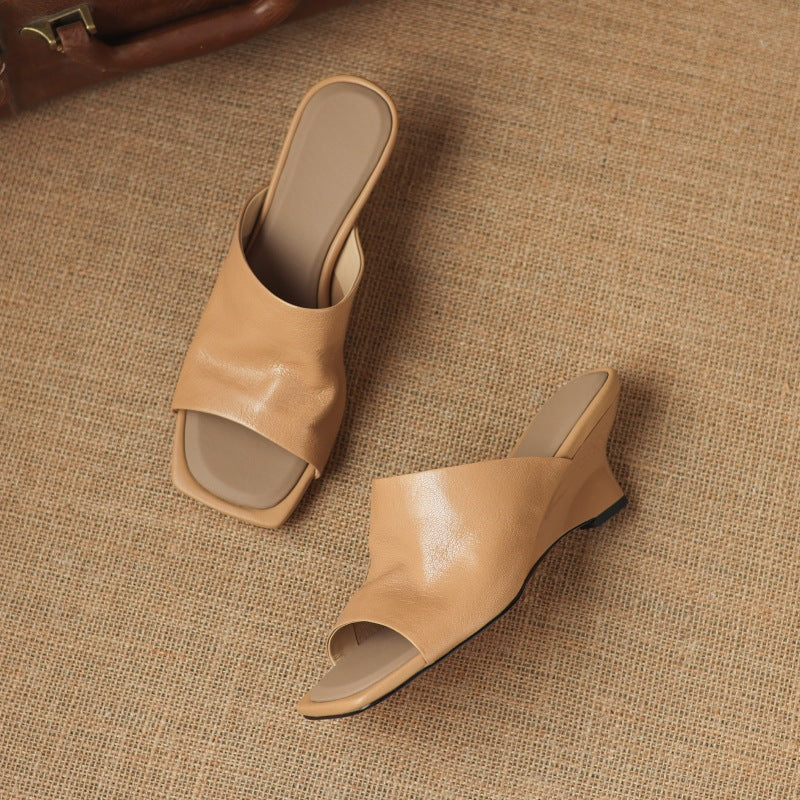 Caia Square-Toe Leather Mules