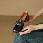 Velmora Bow Leather Loafer Pumps