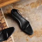 Elara Ankle-Strap Leather Sandal Heels