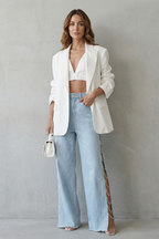 Cut-out Design Wide Leg Jeans