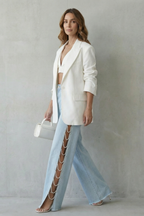 Cut-out Design Wide Leg Jeans