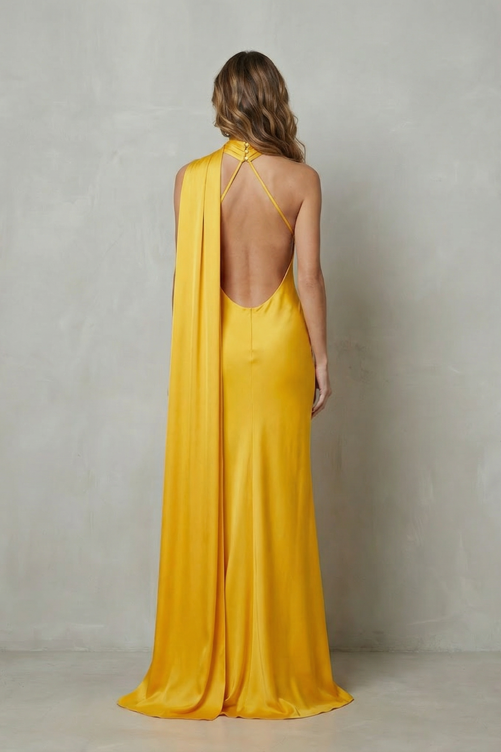 Draped Neckline Cascade Satin Mermaid Gown
