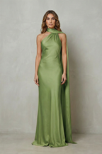 Draped Neckline Cascade Satin Mermaid Gown