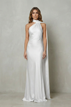 Draped Neckline Cascade Satin Mermaid Gown