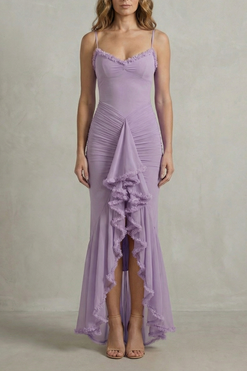 Feminine Ruffle Allure Sleeveless High Low Maxi Dress