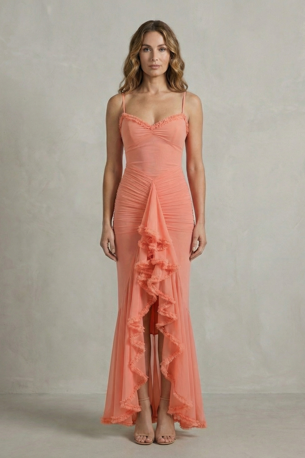 Feminine Ruffle Allure Sleeveless High Low Maxi Dress