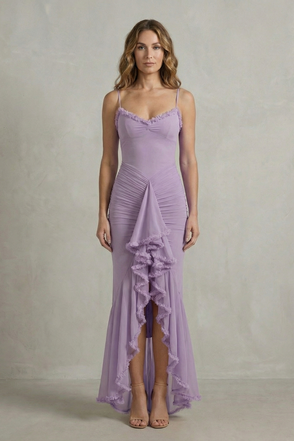 Feminine Ruffle Allure Sleeveless High Low Maxi Dress