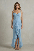 Feminine Ruffle Allure Sleeveless High Low Maxi Dress