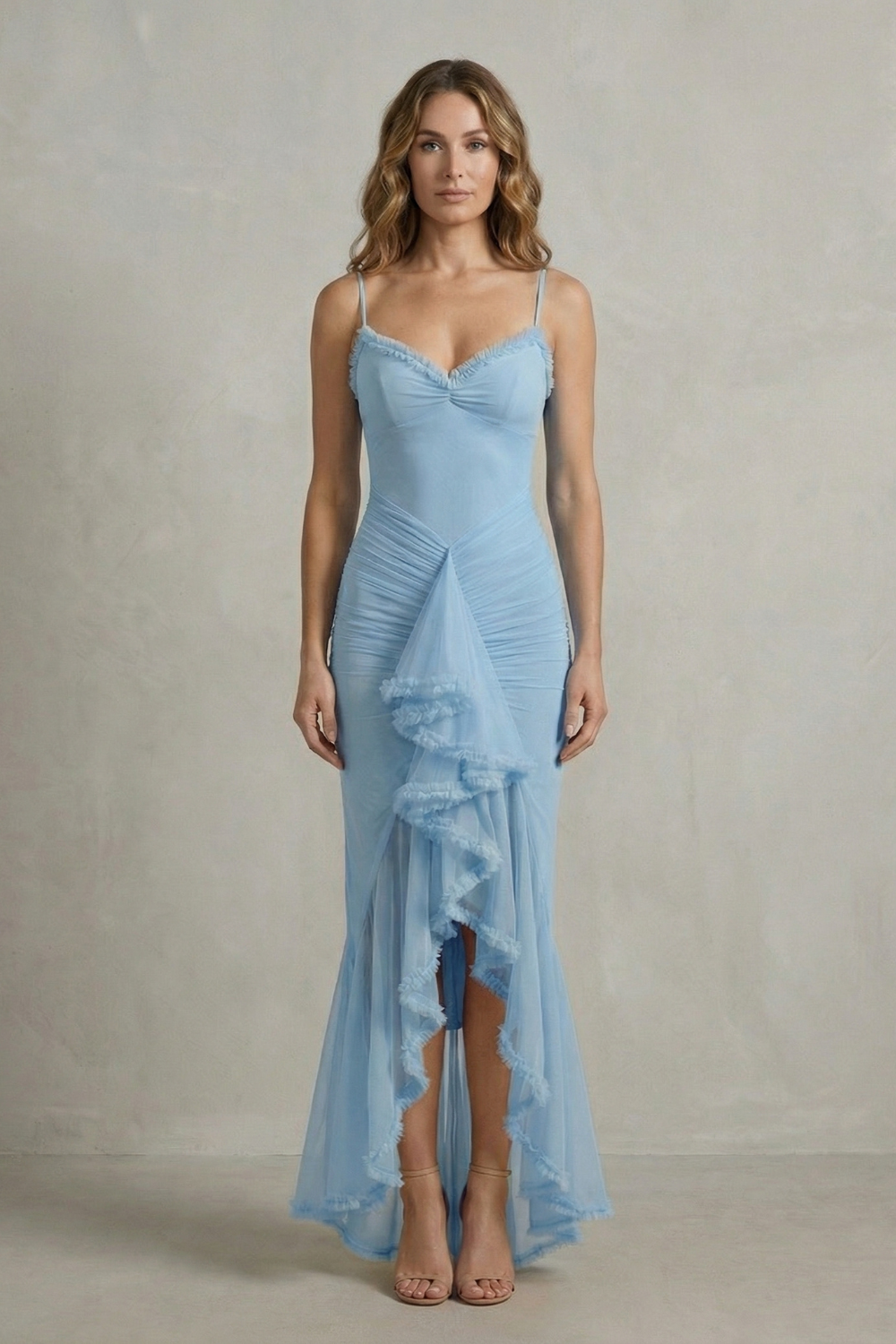 Feminine Ruffle Allure Sleeveless High Low Maxi Dress