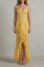 Feminine Ruffle Allure Sleeveless High Low Maxi Dress