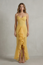 Feminine Ruffle Allure Sleeveless High Low Maxi Dress