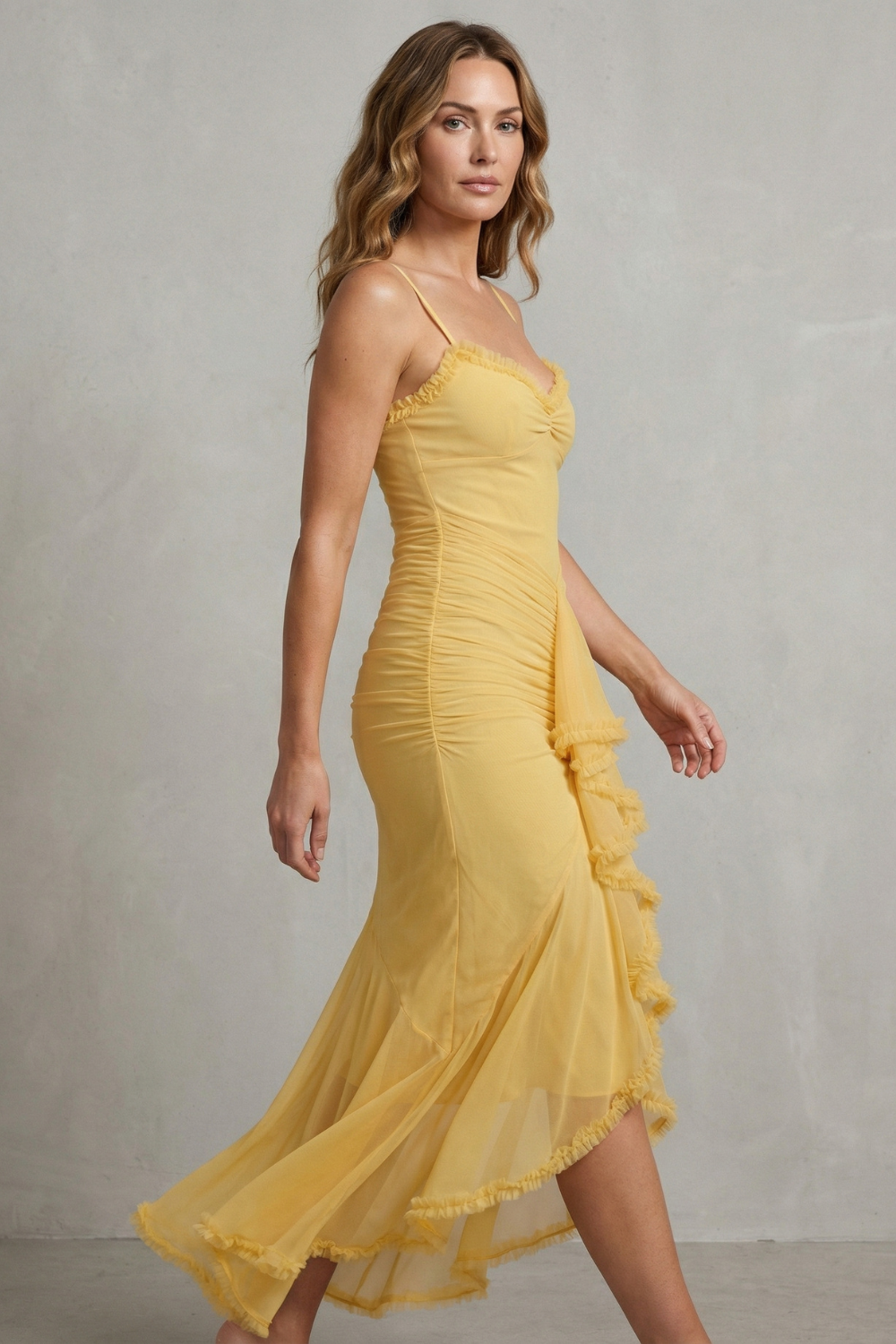Feminine Ruffle Allure Sleeveless High Low Maxi Dress