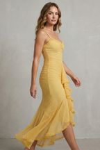 Feminine Ruffle Allure Sleeveless High Low Maxi Dress