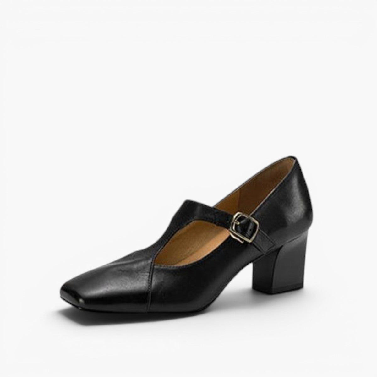 Caelia Square-Toe Leather Mary-Jane Heels