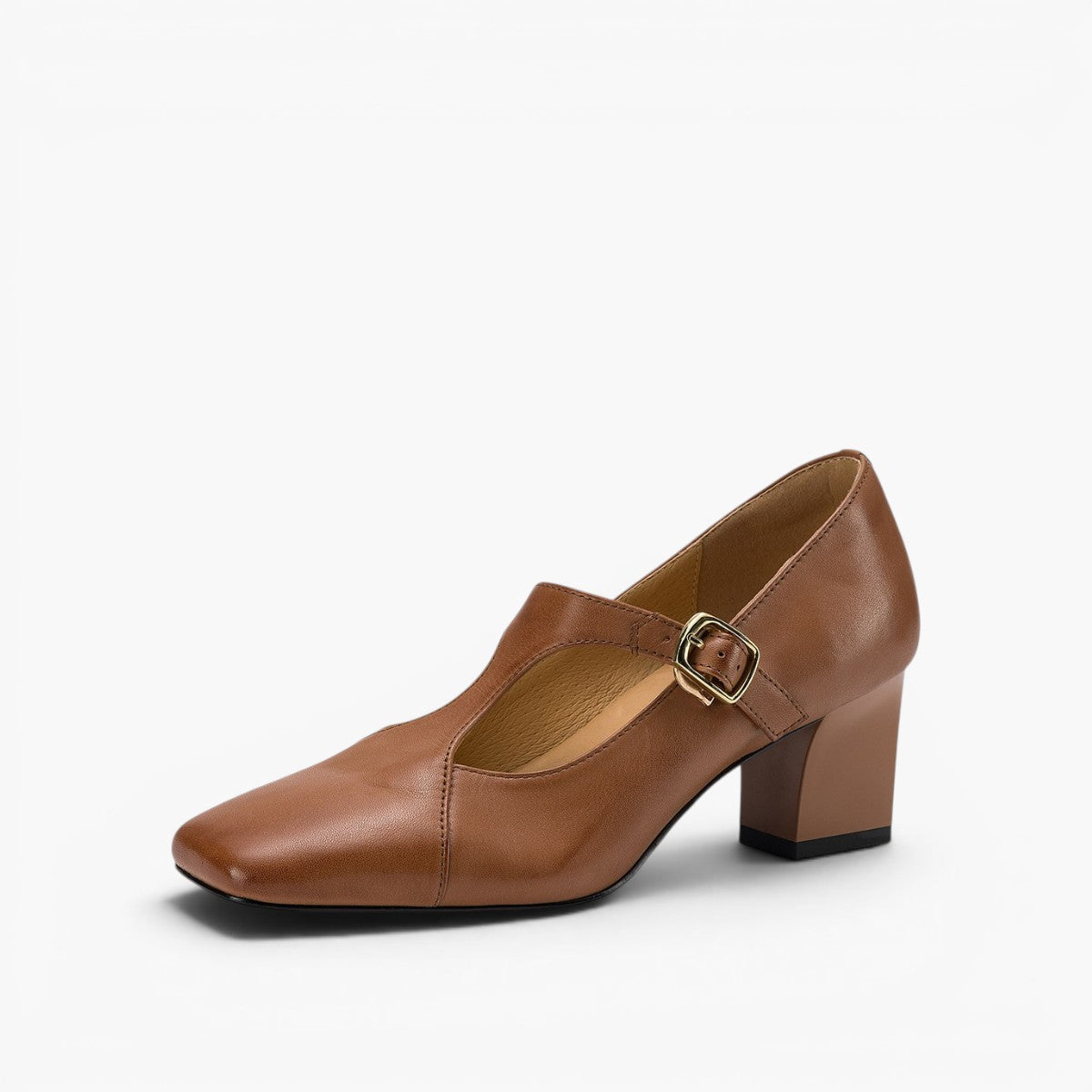 Caelia Square-Toe Leather Mary-Jane Heels