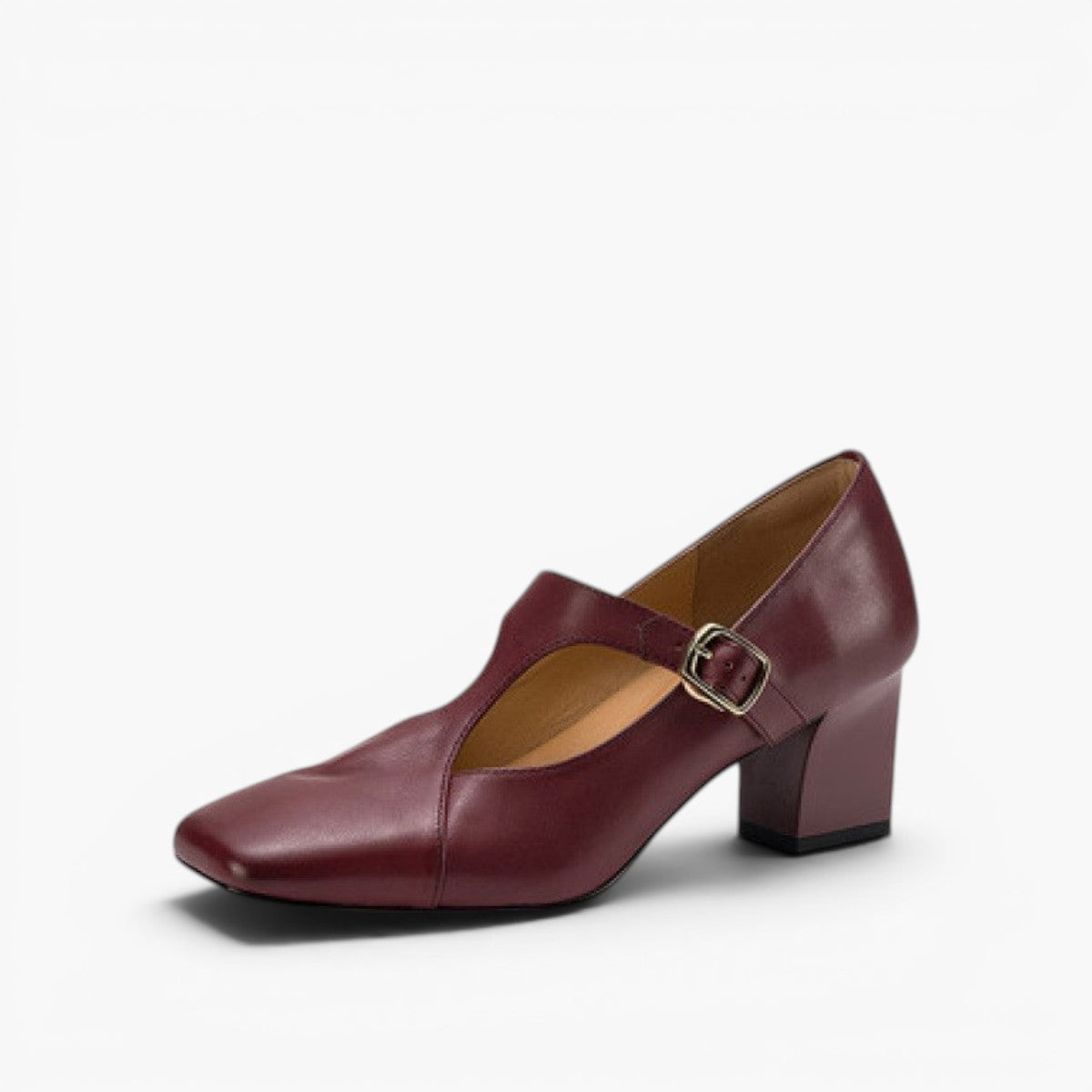Caelia Square-Toe Leather Mary-Jane Heels