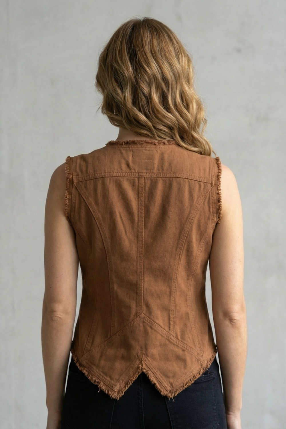 Distressed Button Denim Vest Western-Inspired Statement Piece