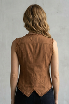 Distressed Button Denim Vest Western-Inspired Statement Piece