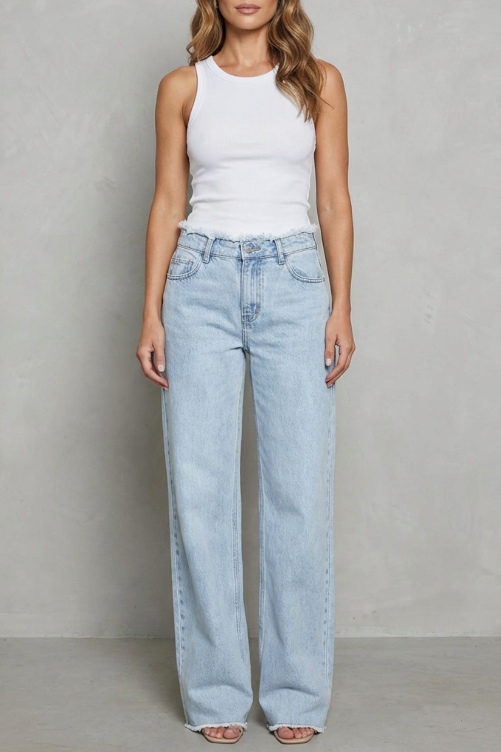 Raw Hem Detail High-waist Wide-leg Jeans