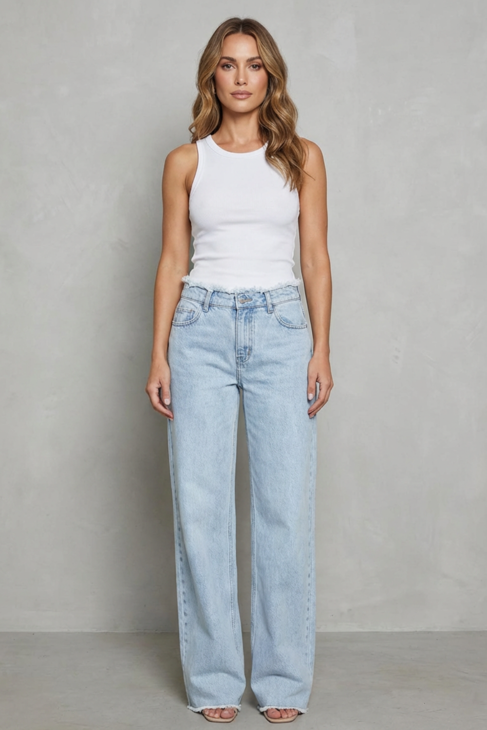 Raw Hem Detail High-waist Wide-leg Jeans