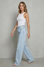Raw Hem Detail High-waist Wide-leg Jeans