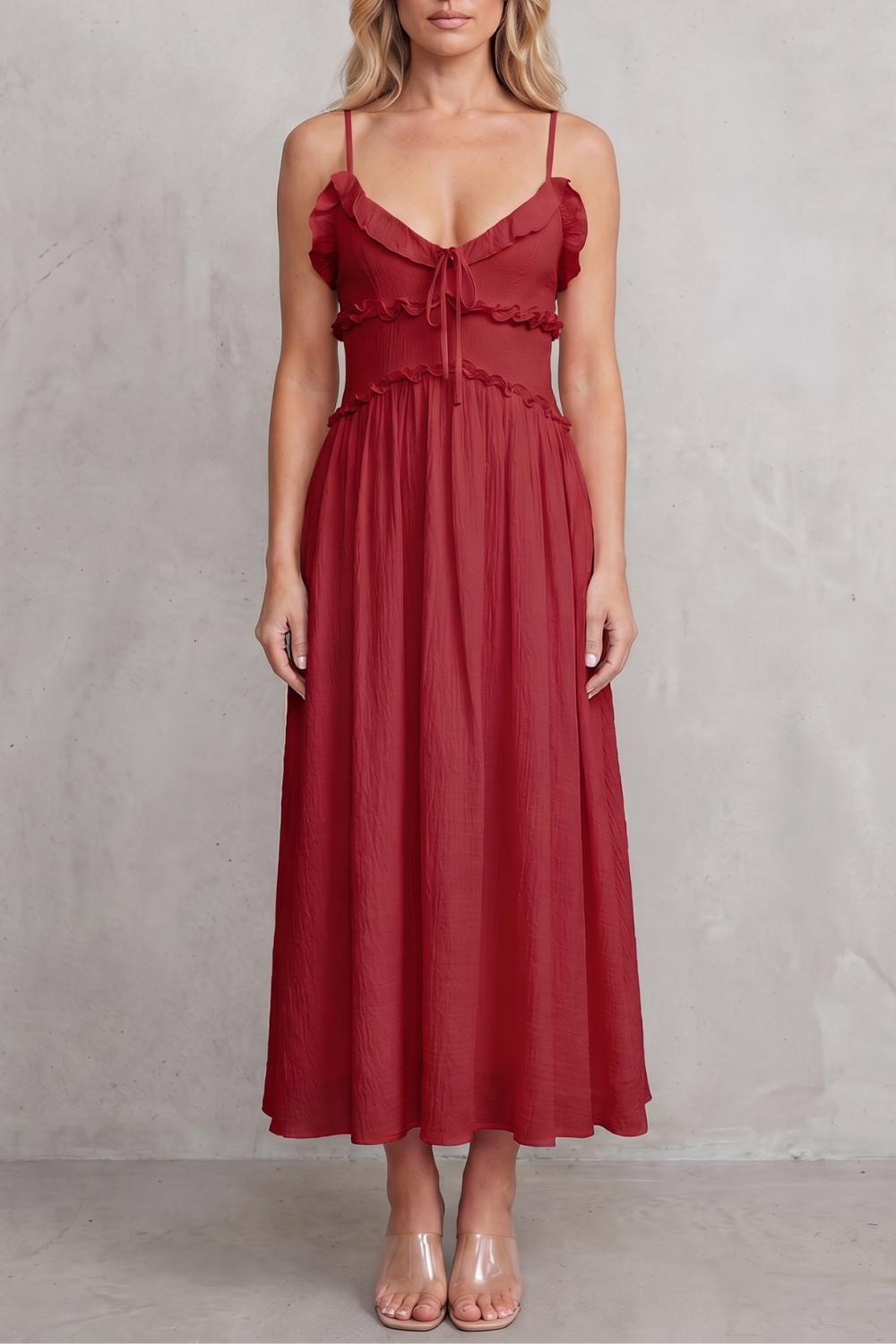 Ruffled Sweetheart Romance Midi Dress