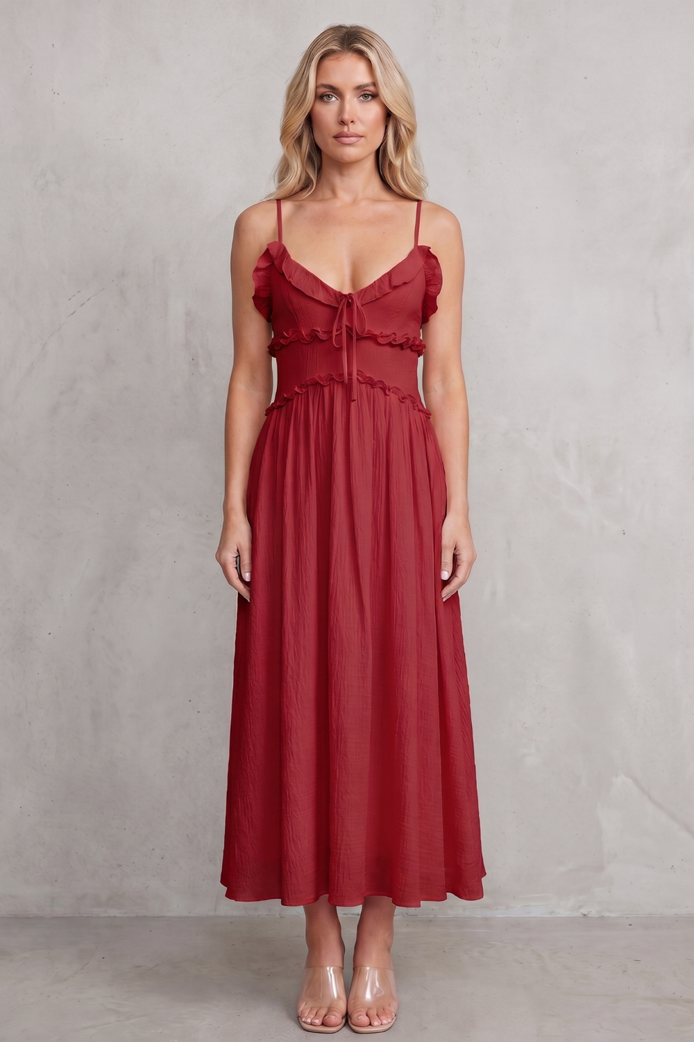 Ruffled Sweetheart Romance Midi Dress