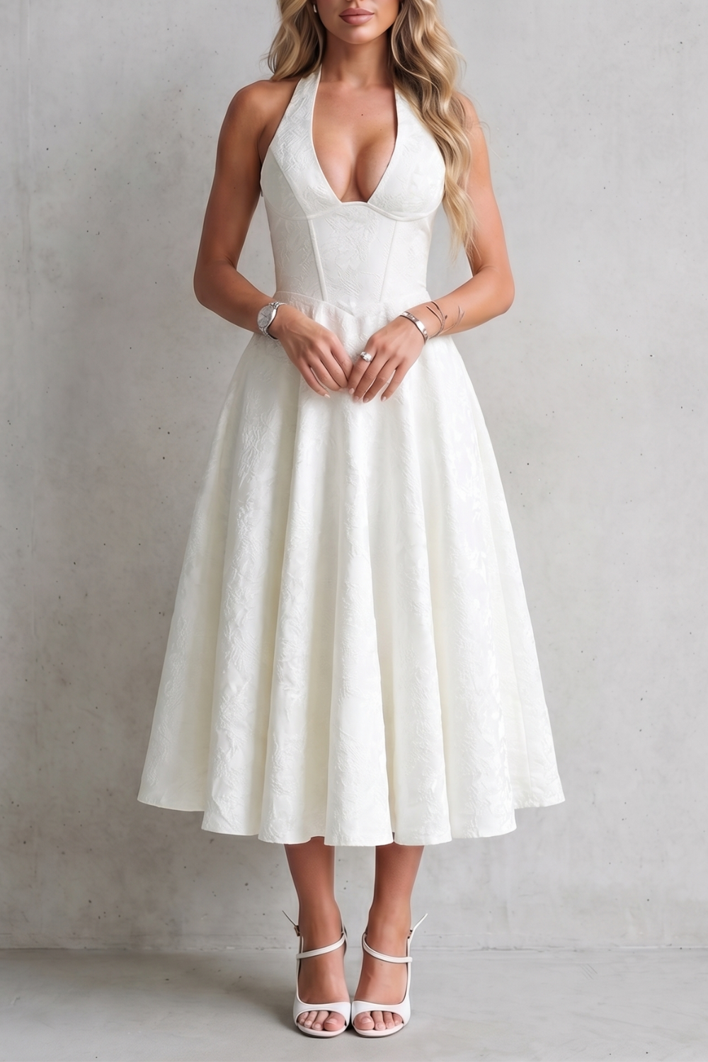Halter Floral Elegance Midi Dress