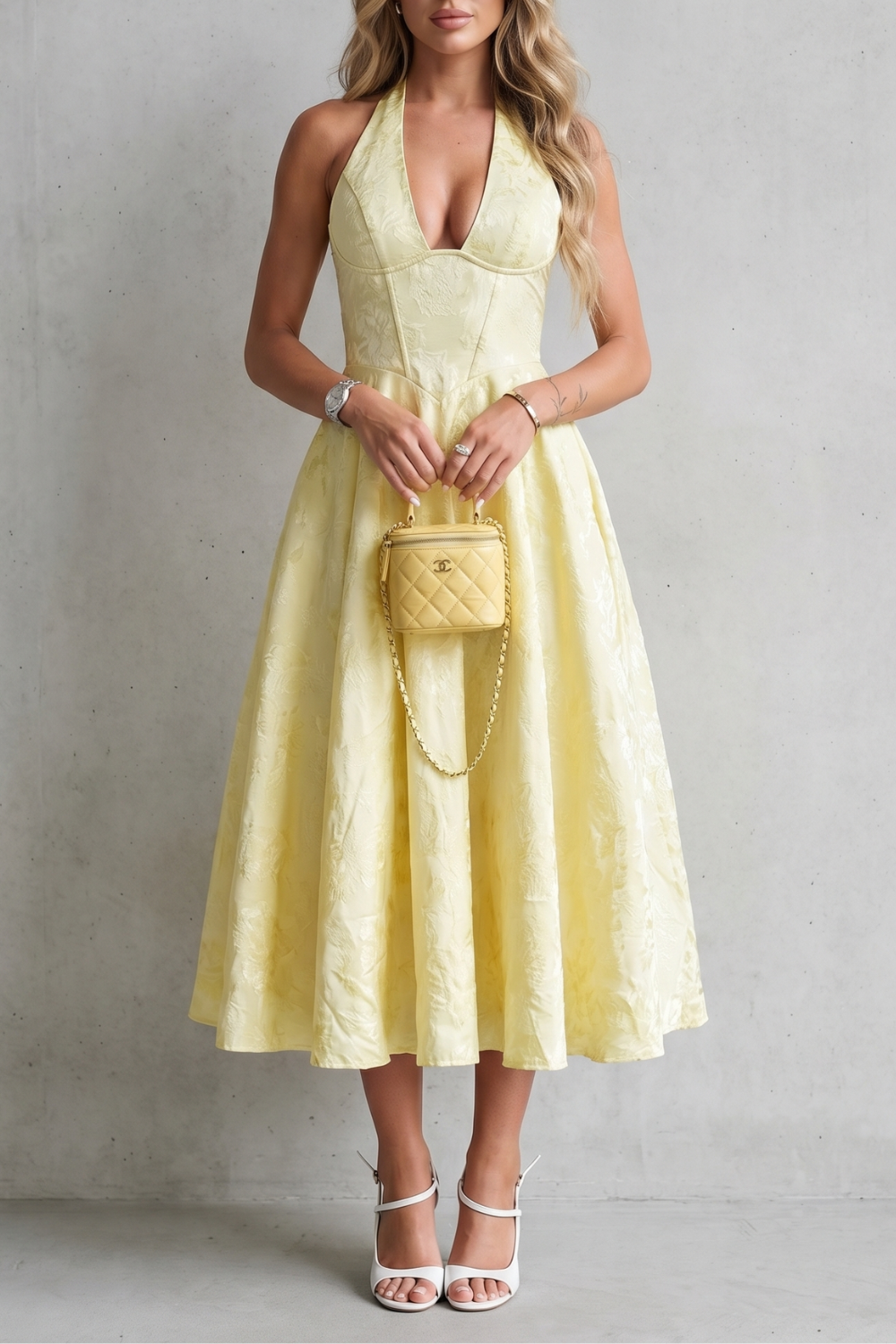 Halter Floral Elegance Midi Dress