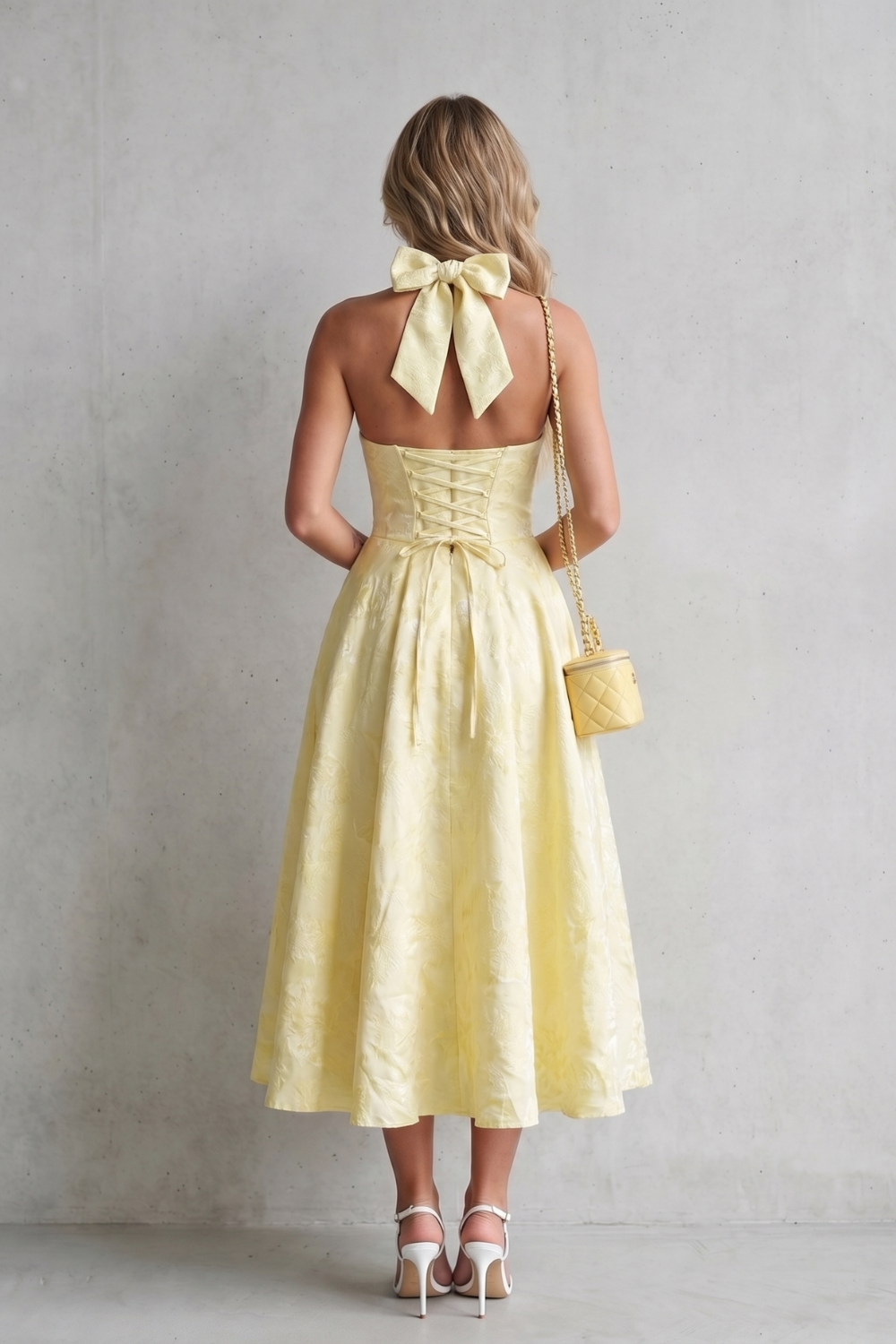 Halter Floral Elegance Midi Dress